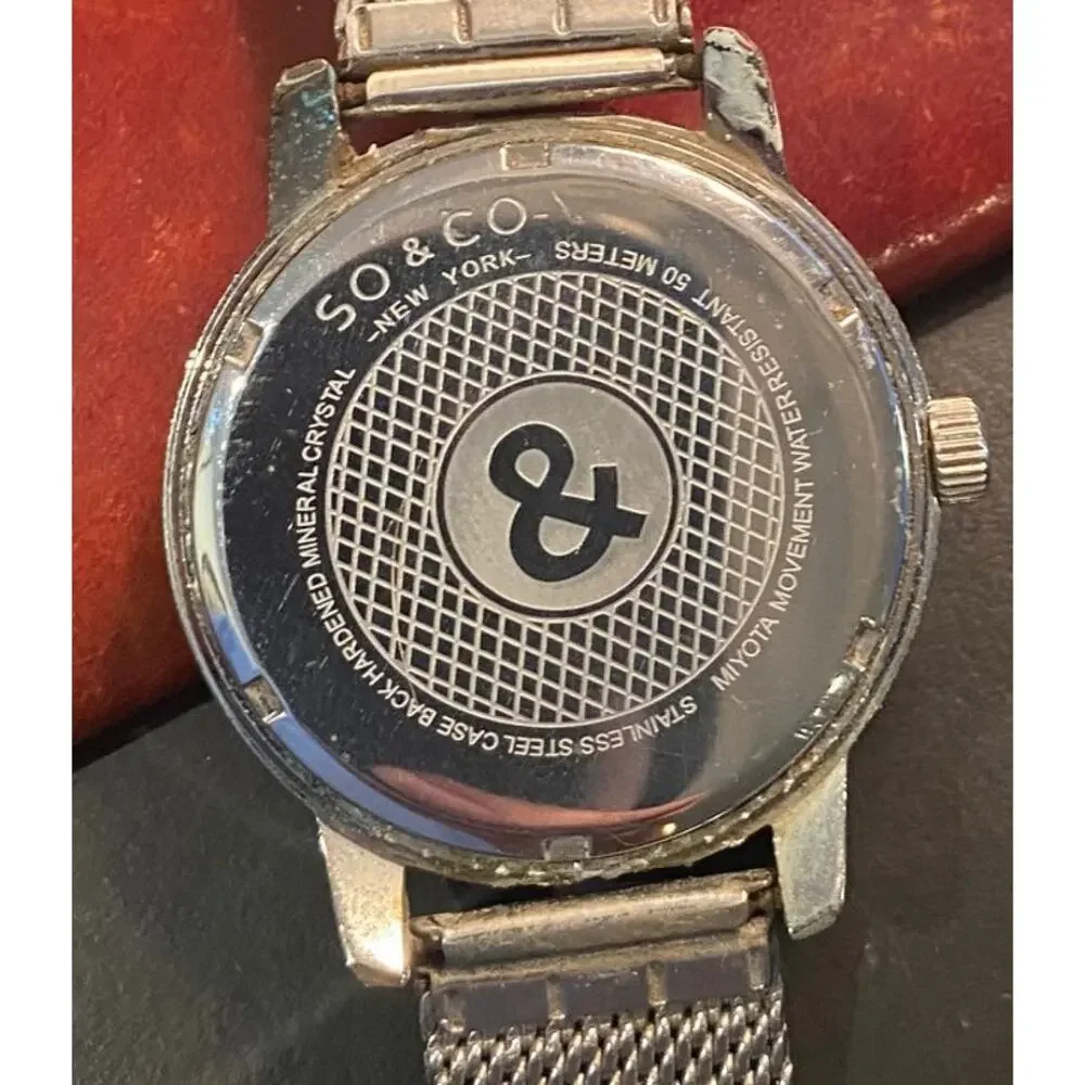 Men's 42mm silver Tone SO & CO watch, Adjustable Mesh Band, Date